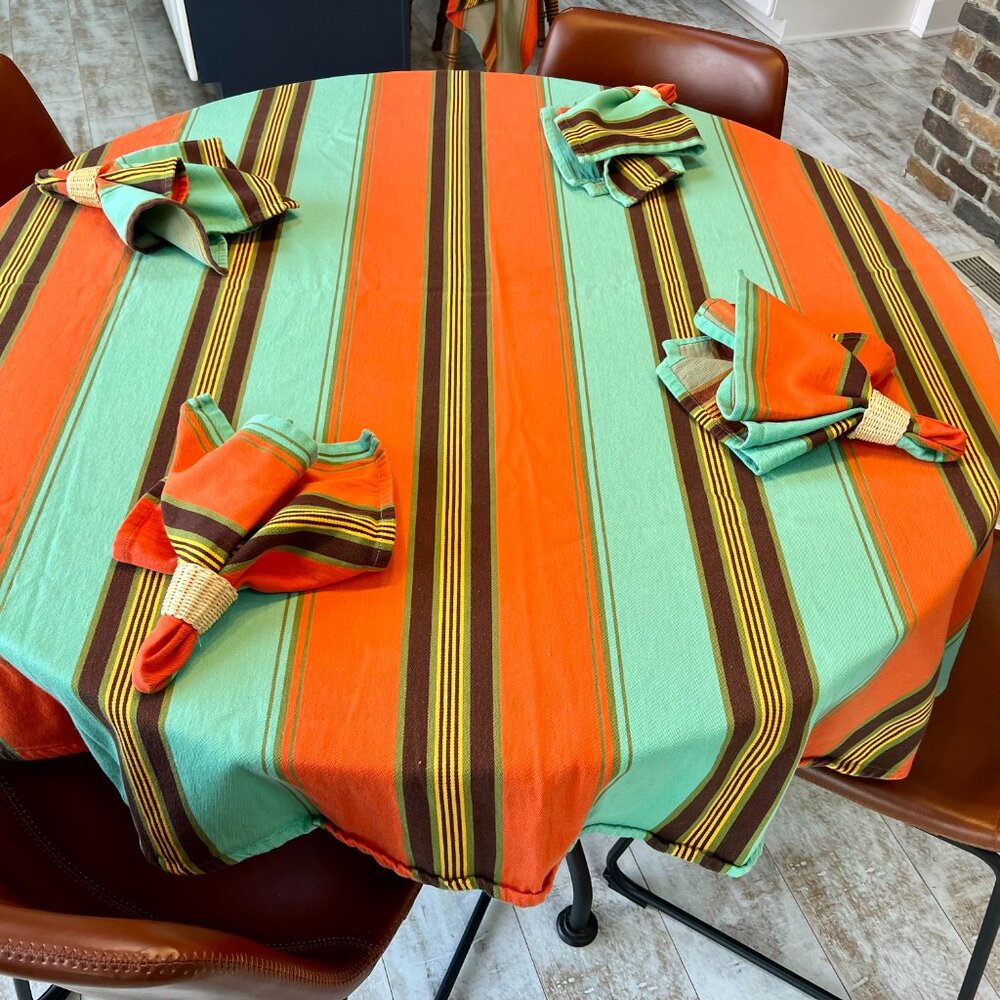 SALE! Colorful Stripe Cotton Tablecloth & 4 Napkins